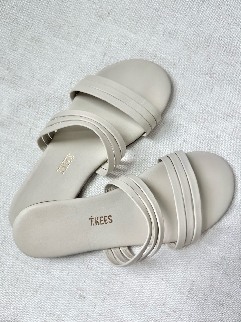 TKEES Allegra Double Band Leather Slide Sandals Stone Neutral Size 6